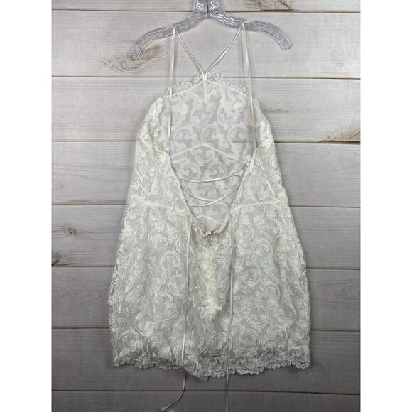 VICTORIA'S SECRET Slip Dress Lingerie XXL White Lace Strappy Back Halter - Picture 4 of 12